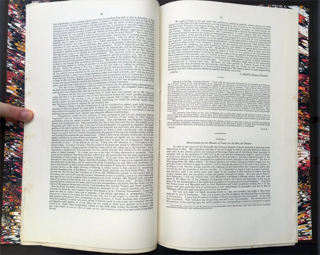 1874 Colonial Govt. Text & Maps on Boundary between South Australia & Victoria