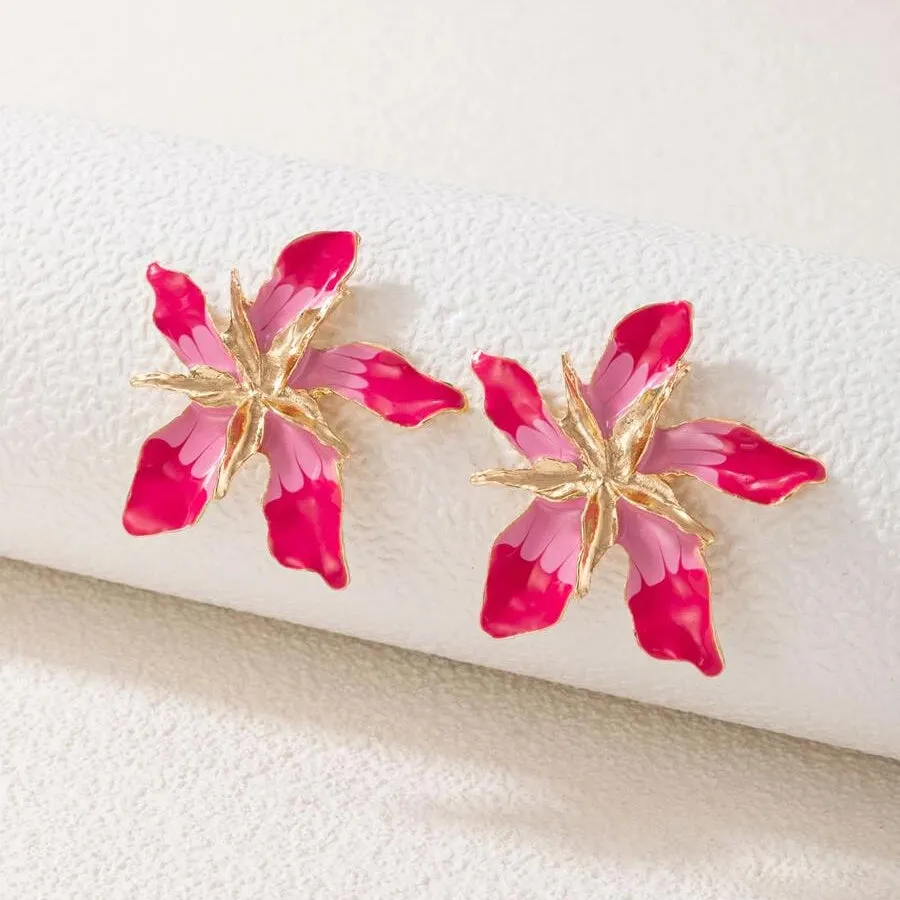 4-Pairs: Women's Textured Metal Flower Design Stud Earrings