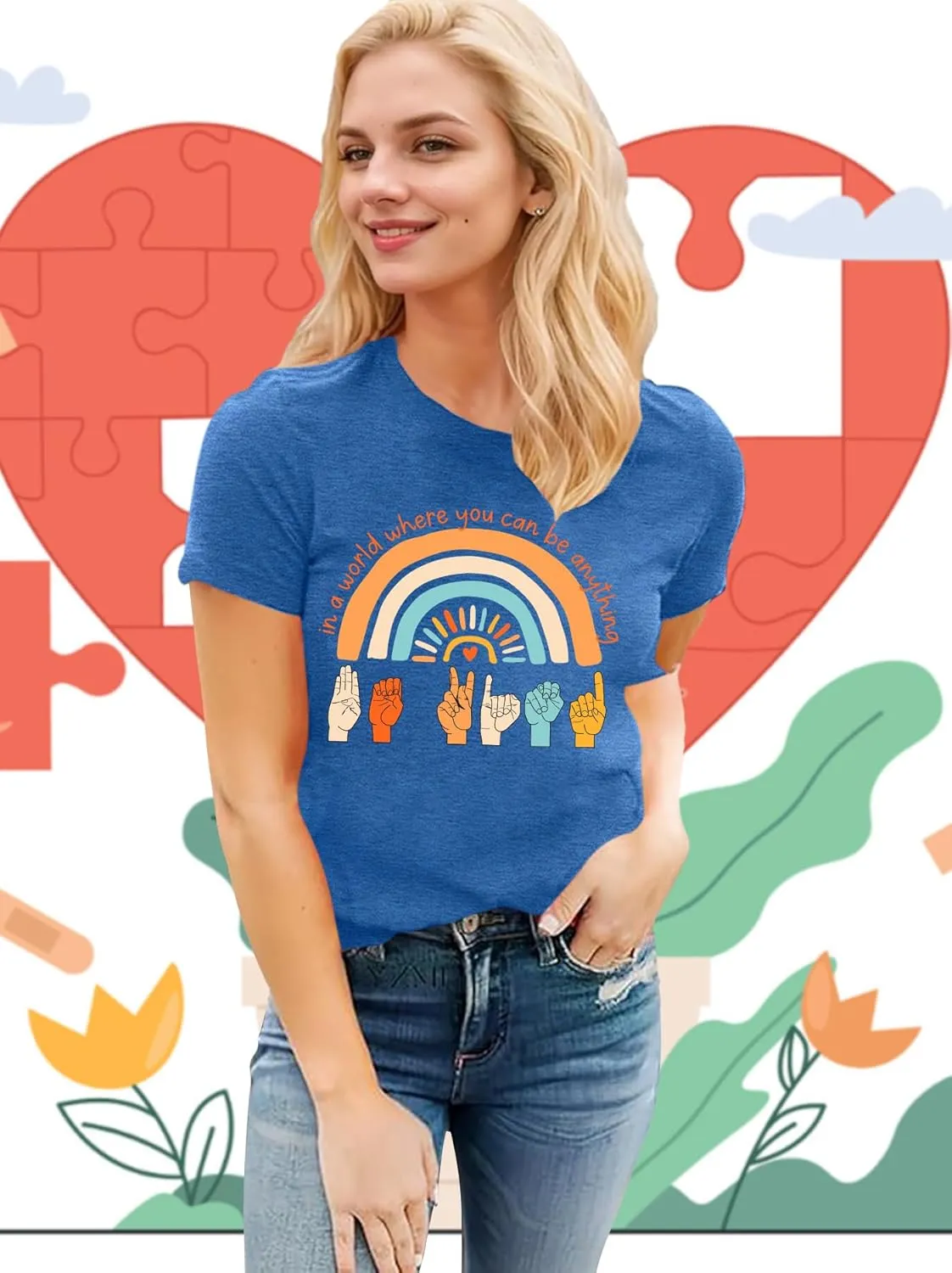 Be Kind Shirt Women Sign Language Hand Graphic Tee Shirts Kindness Rainbow Shirts Short Sleeve Inspirational Tee Tops