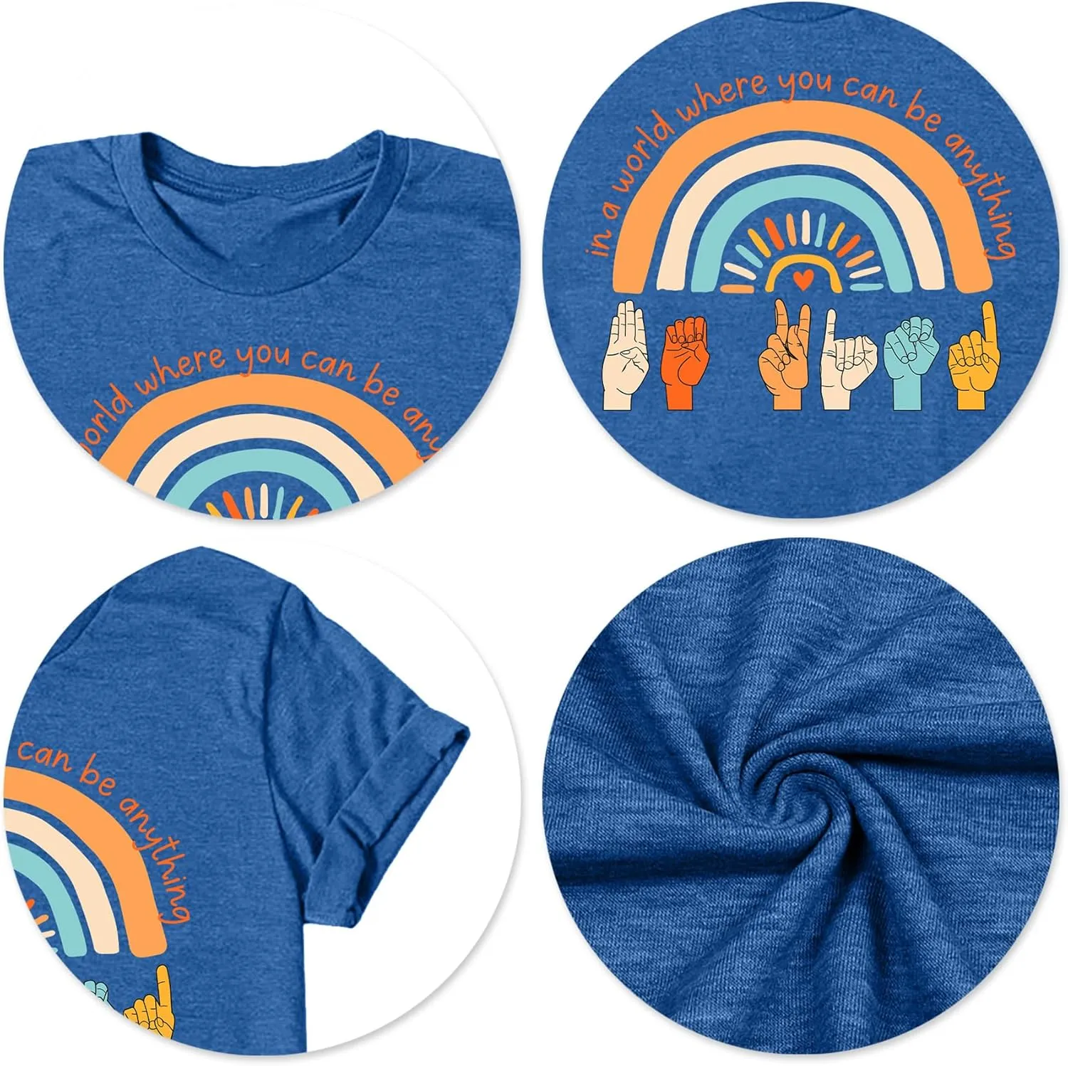 Be Kind Shirt Women Sign Language Hand Graphic Tee Shirts Kindness Rainbow Shirts Short Sleeve Inspirational Tee Tops