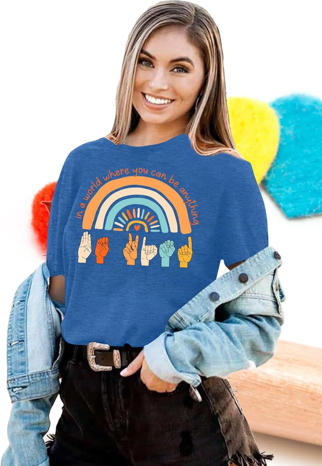 Be Kind Shirt Women Sign Language Hand Graphic Tee Shirts Kindness Rainbow Shirts Short Sleeve Inspirational Tee Tops