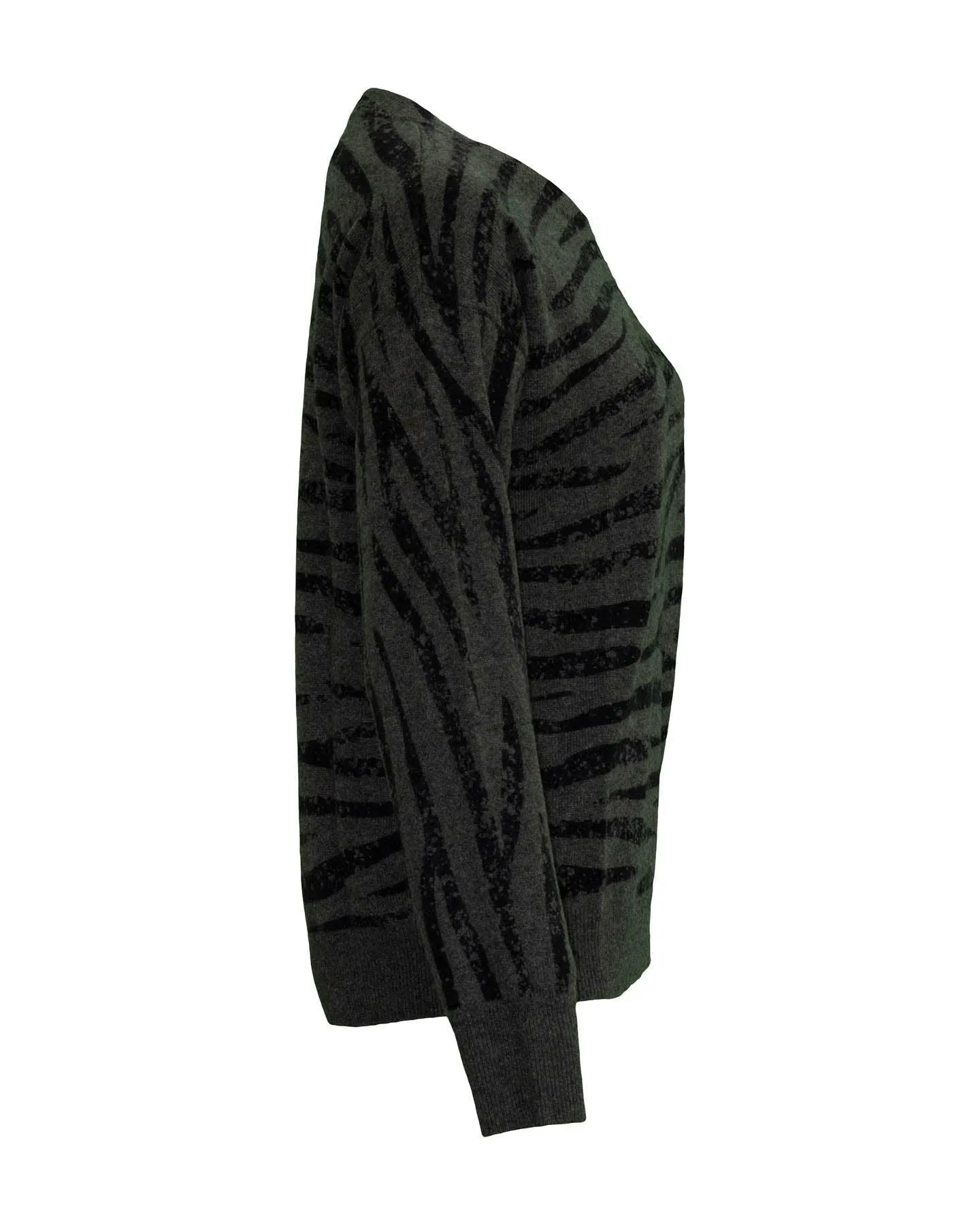 Cashmere Tiger Print Crew Neck Sweater Khaki