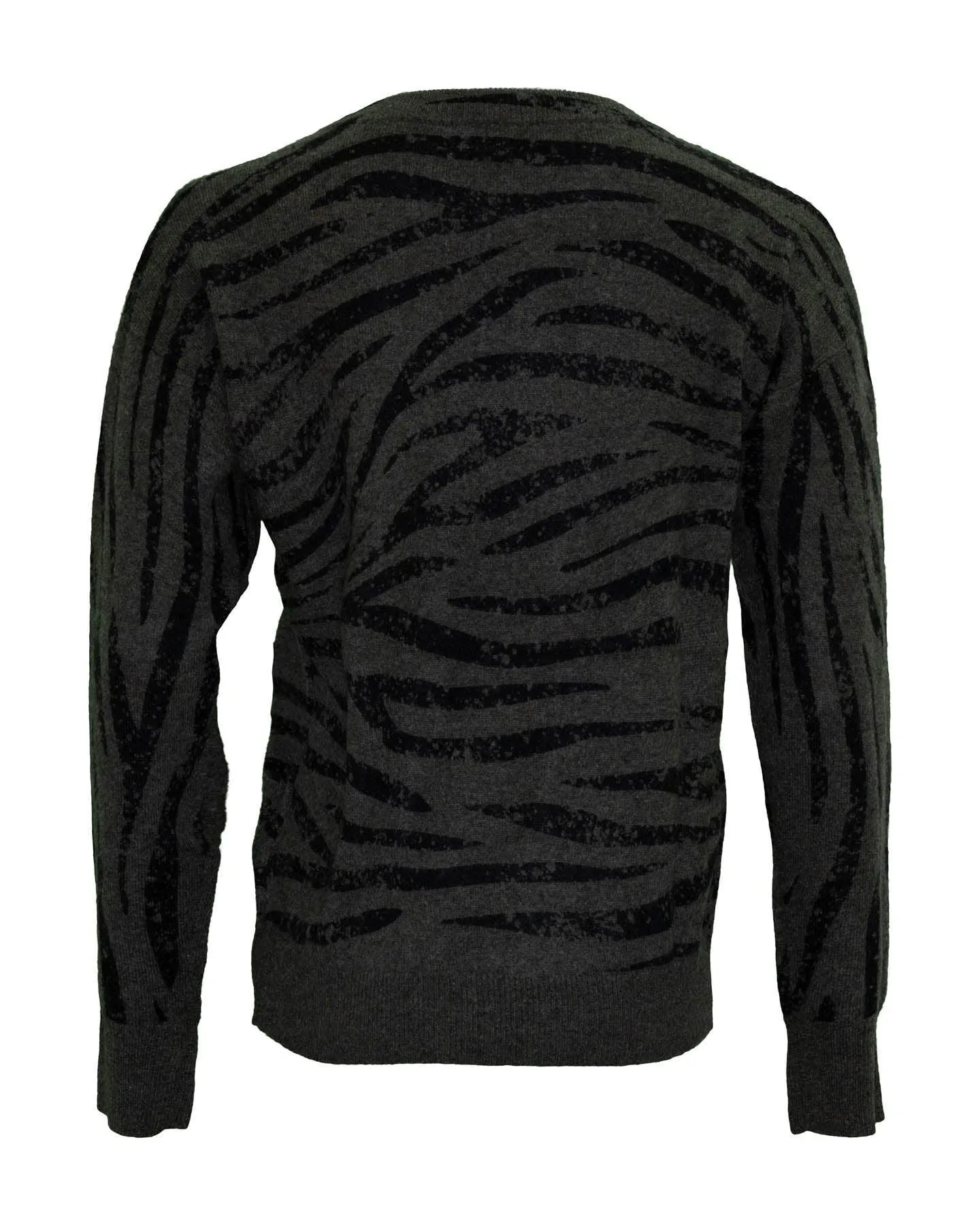 Cashmere Tiger Print Crew Neck Sweater Khaki