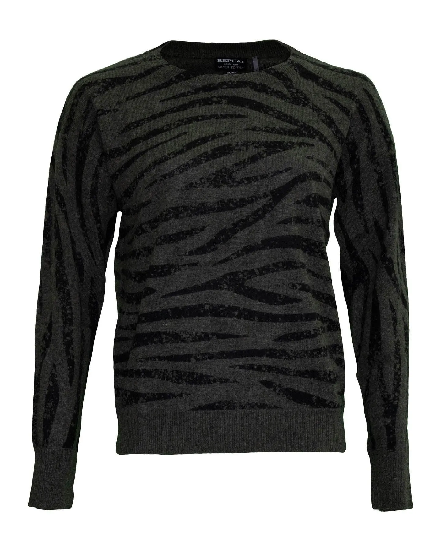 Cashmere Tiger Print Crew Neck Sweater Khaki