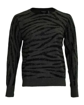 Cashmere Tiger Print Crew Neck Sweater Khaki