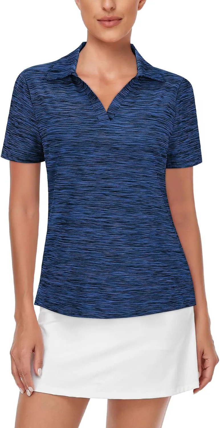 Cucuchy Womens V Neck Golf Polo Shirts Moisture Wicking Sports Workout Tops