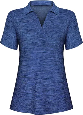 Cucuchy Womens V Neck Golf Polo Shirts Moisture Wicking Sports Workout Tops