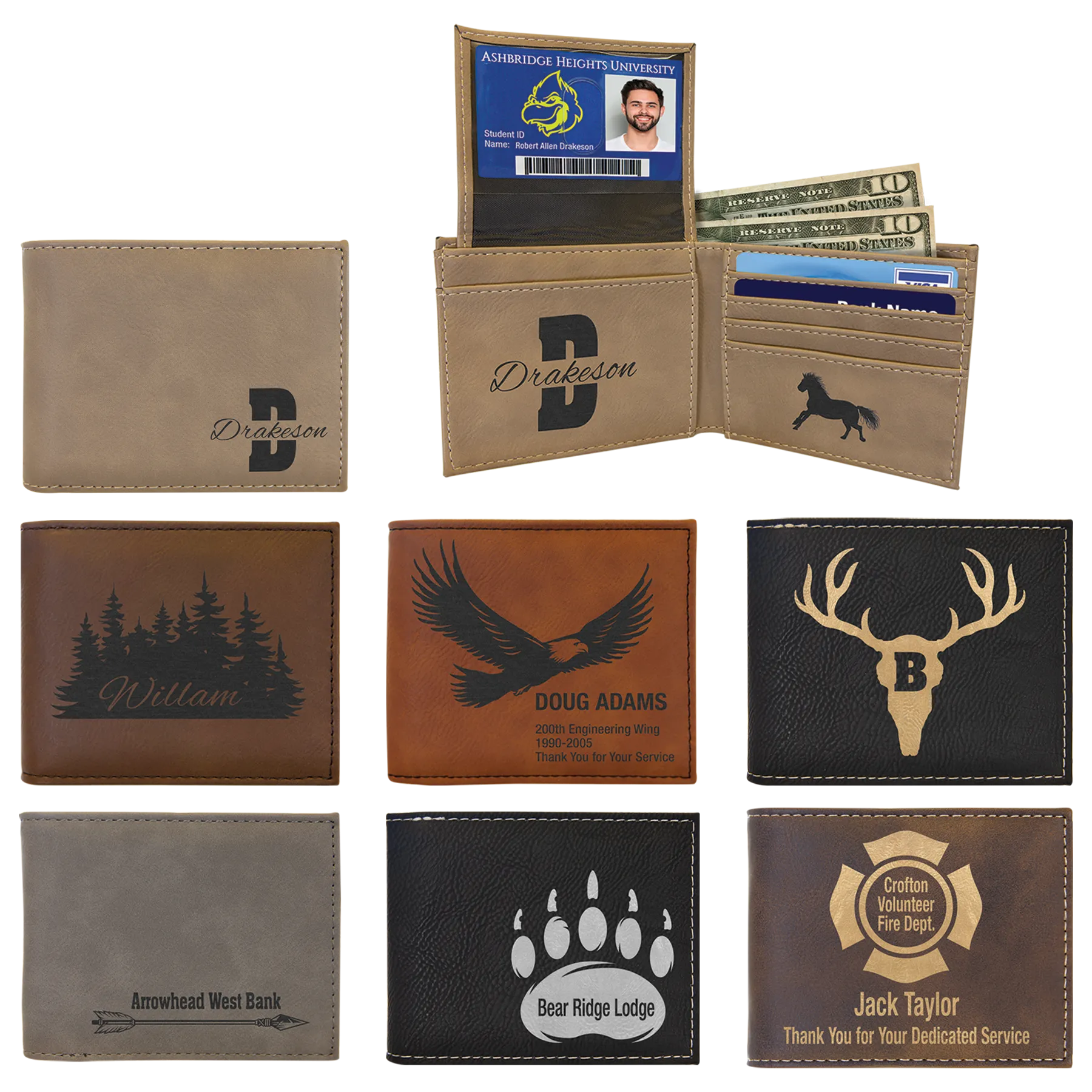 Custom Engraved Leather Wallet with ID Flap
