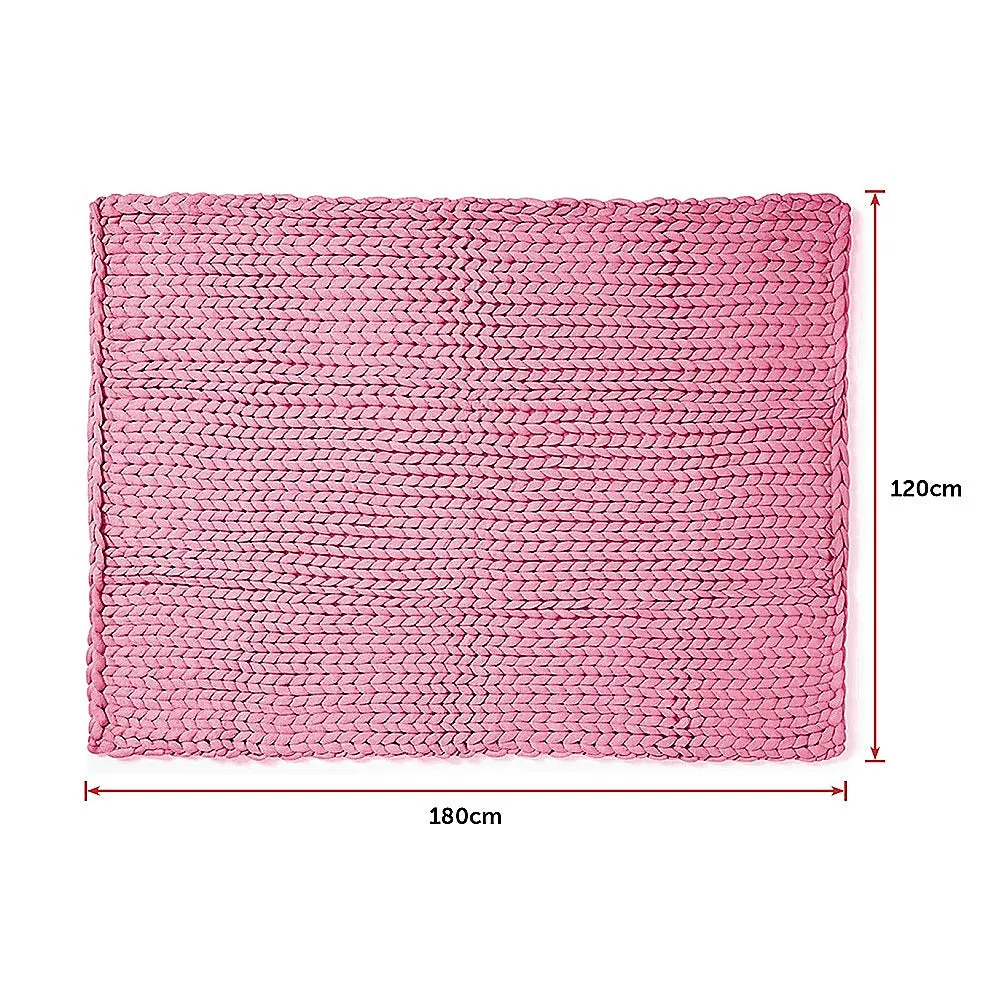 Hand-Knitted Thick Pink Acrylic Yarn Blanket, 120x180cm