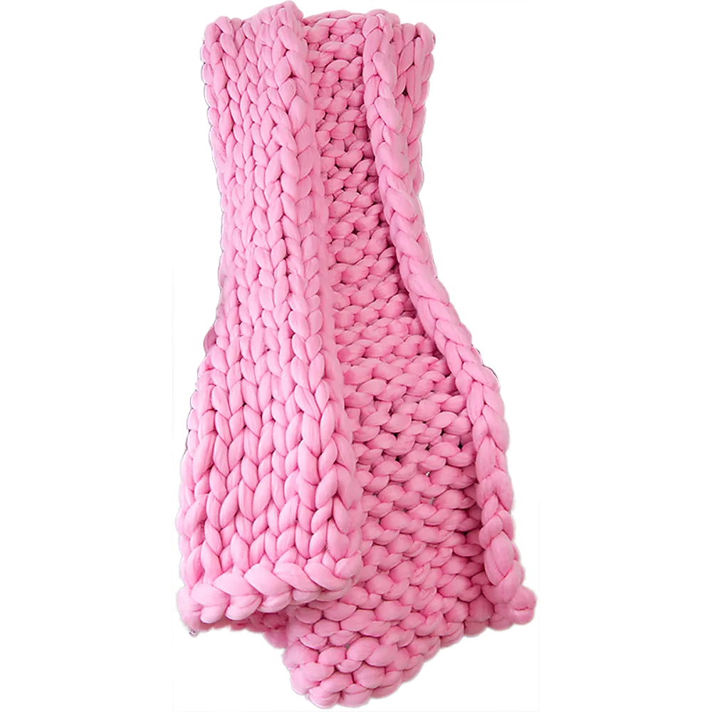 Hand-Knitted Thick Pink Acrylic Yarn Blanket, 120x180cm