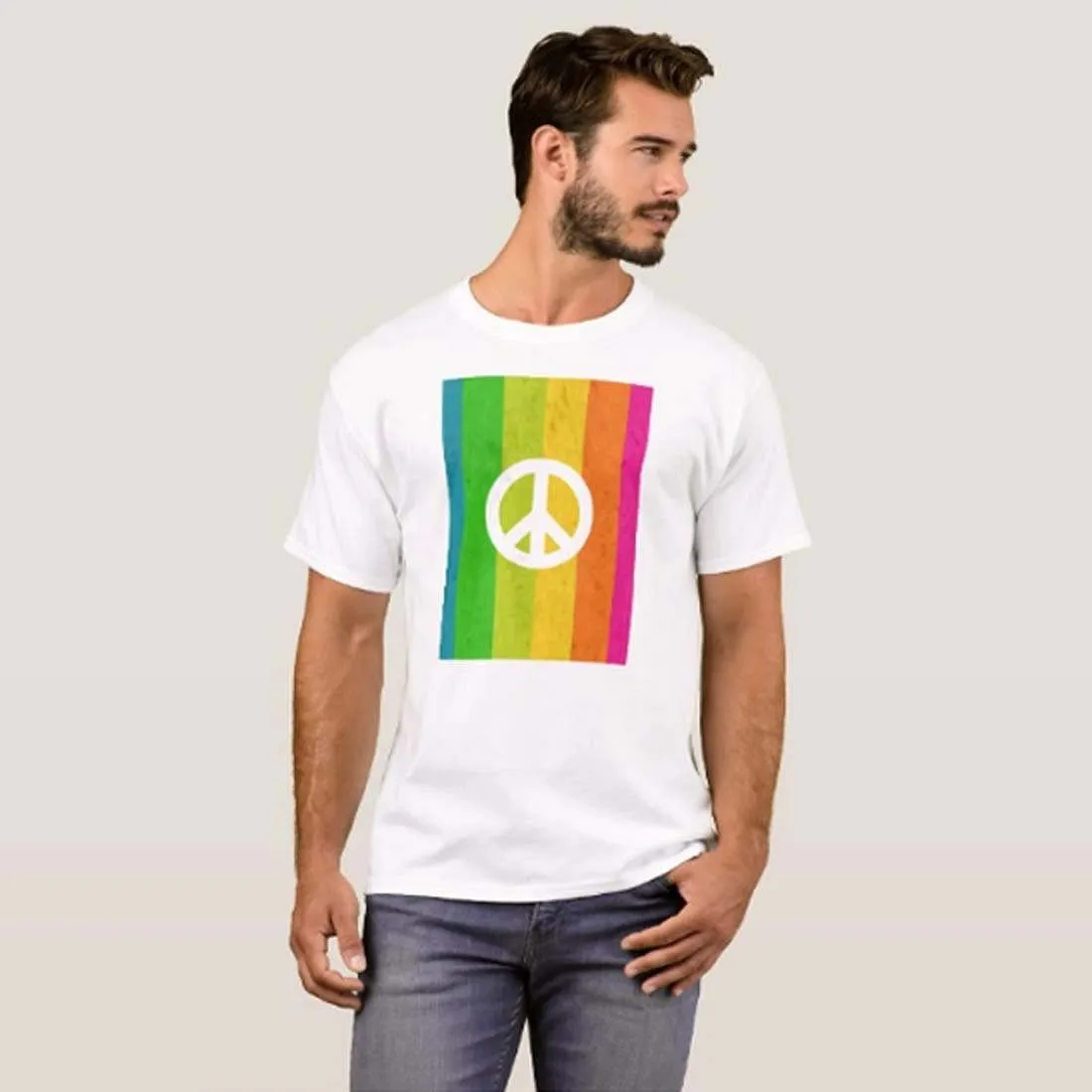 Nutcase Designer Round Neck Men's T-Shirt Wrinkle-Free Poly Cotton Tees - Rainbow Peace