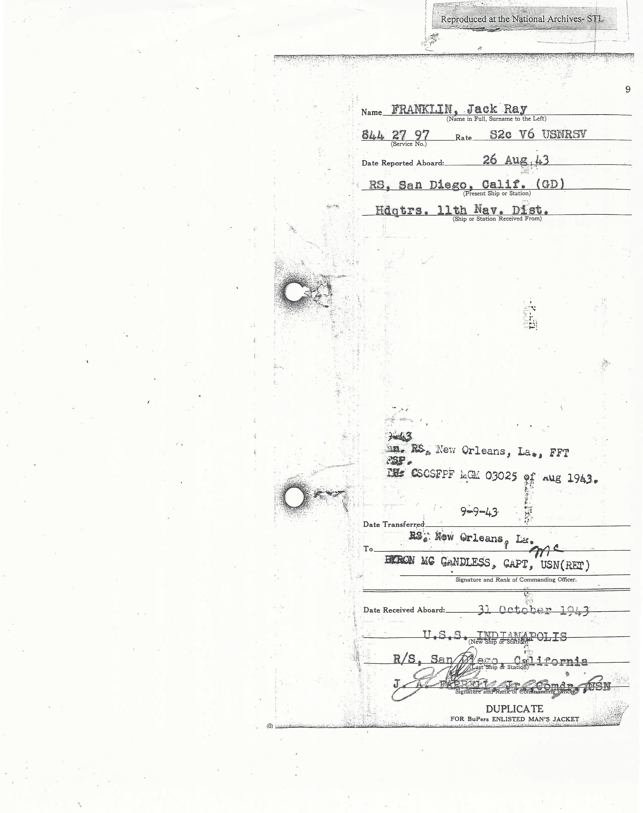 Original U.S. WWII USS Indianapolis KIA Named Purple Heart Medal with Documentation