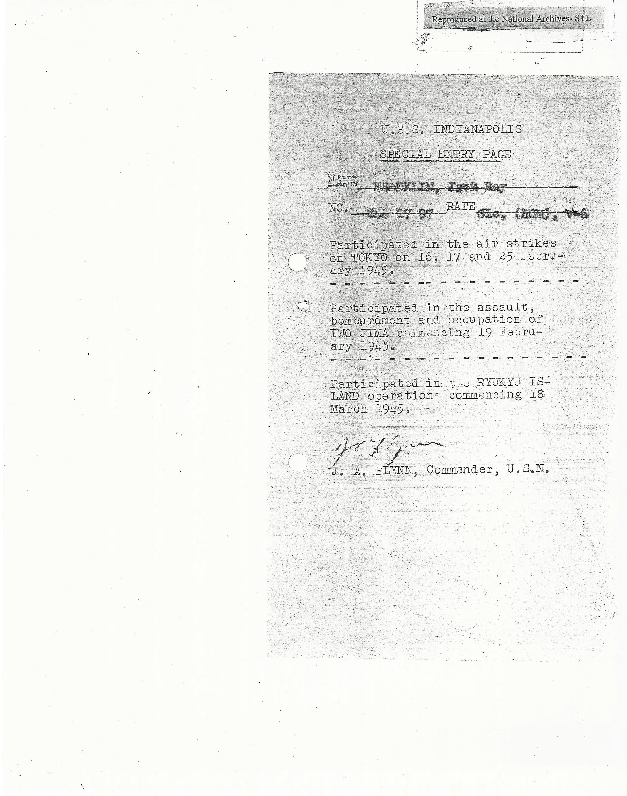 Original U.S. WWII USS Indianapolis KIA Named Purple Heart Medal with Documentation