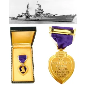 Original U.S. WWII USS Indianapolis KIA Named Purple Heart Medal with Documentation