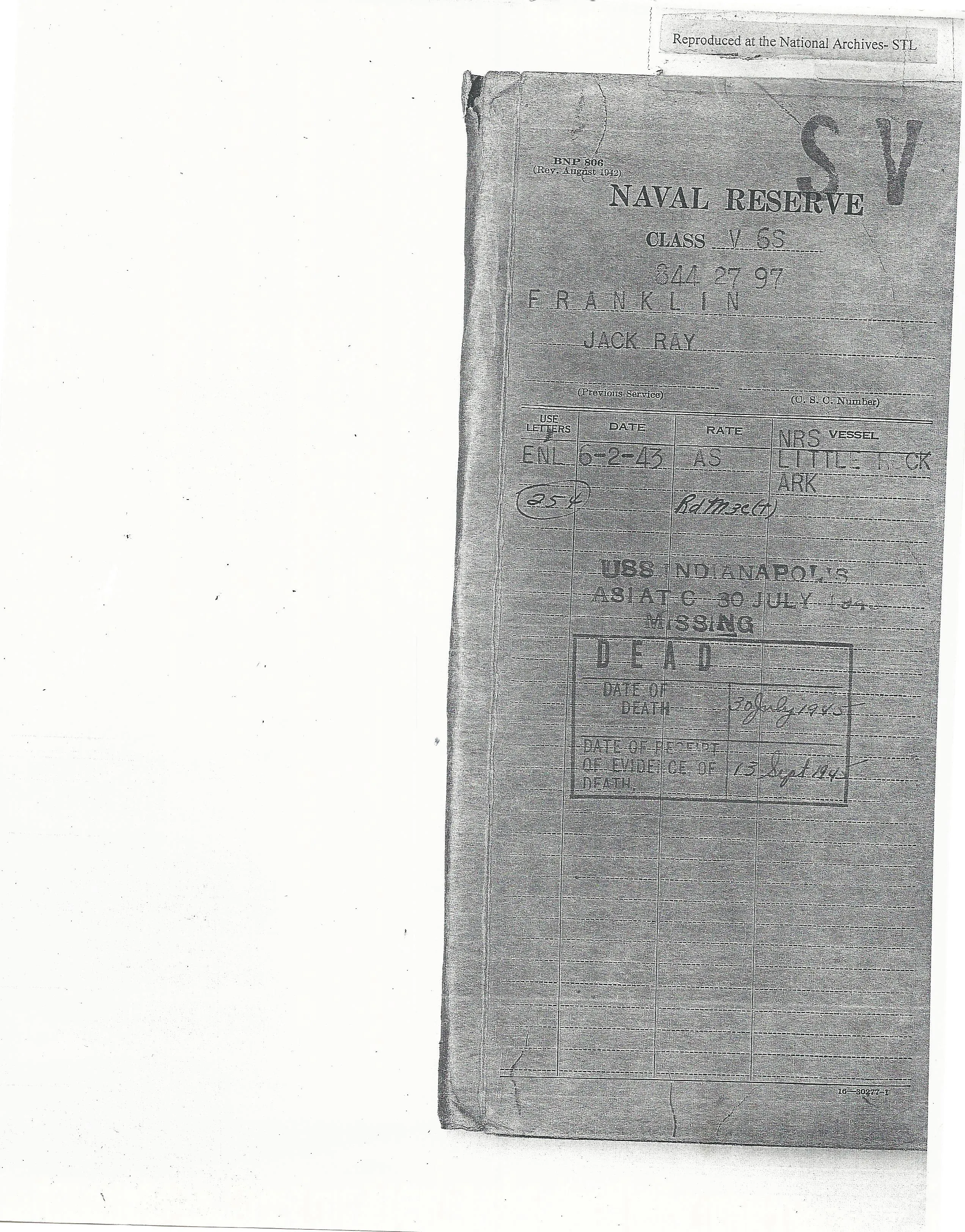 Original U.S. WWII USS Indianapolis KIA Named Purple Heart Medal with Documentation