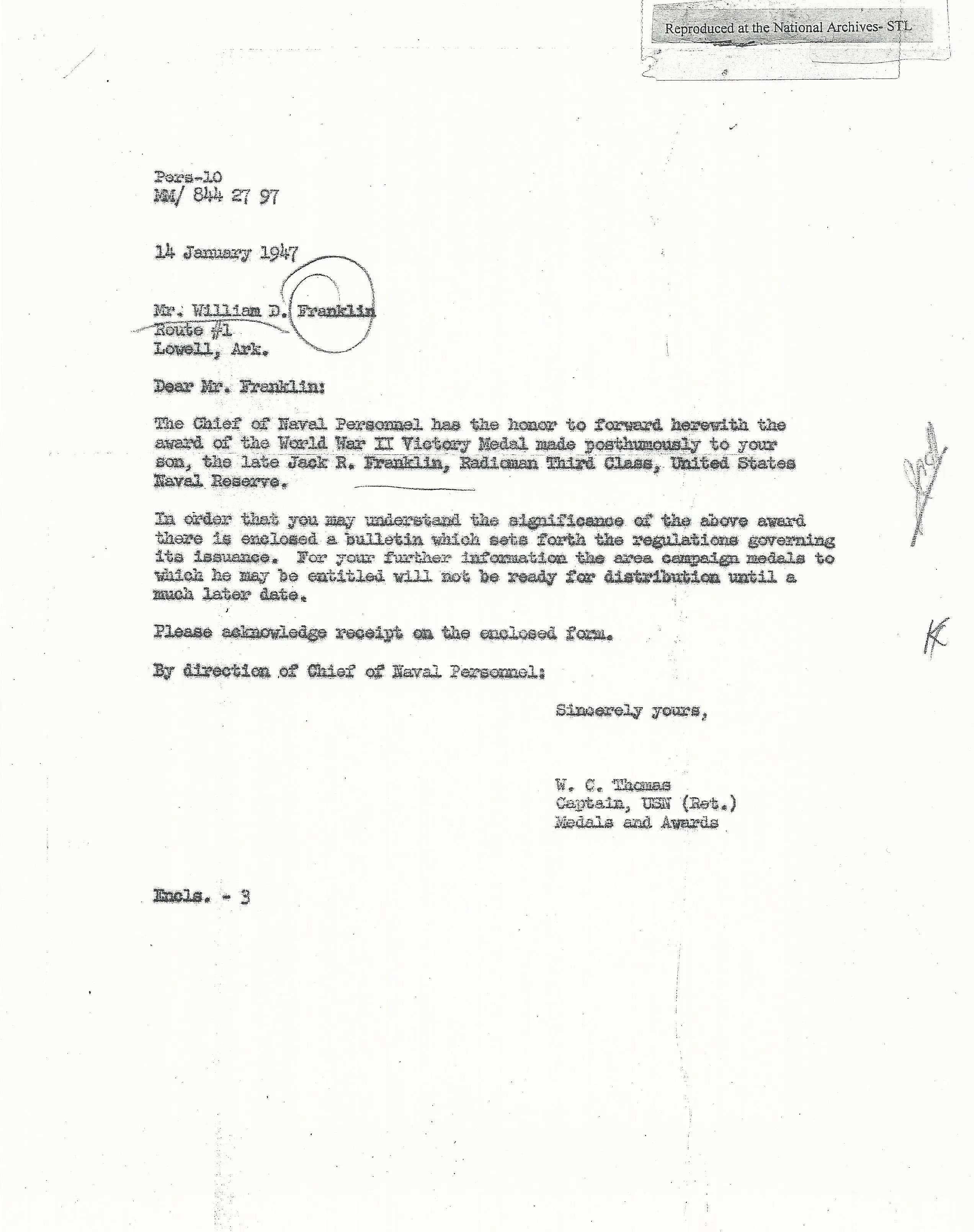 Original U.S. WWII USS Indianapolis KIA Named Purple Heart Medal with Documentation