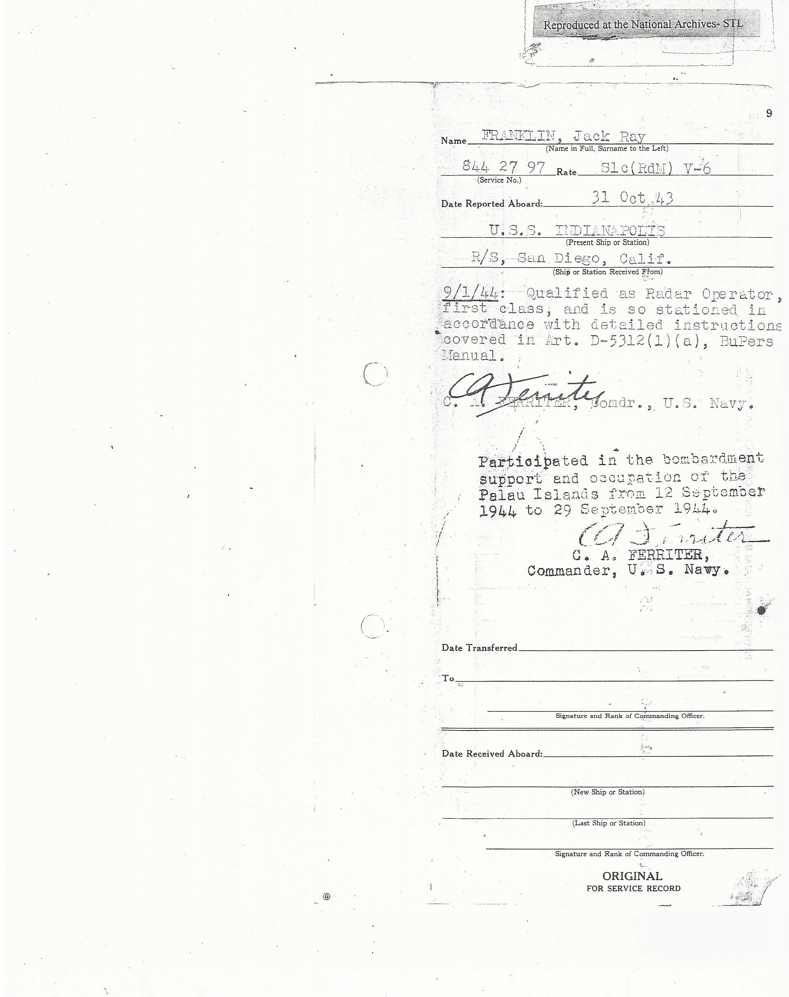 Original U.S. WWII USS Indianapolis KIA Named Purple Heart Medal with Documentation