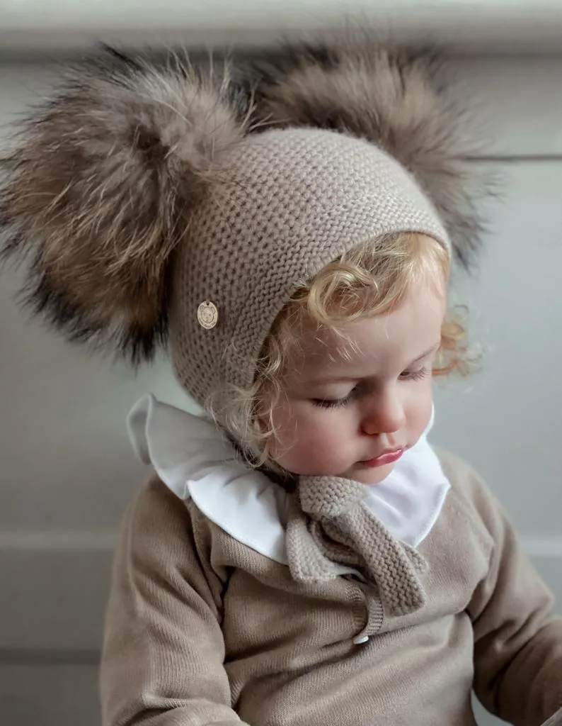 Petite Maison Kids Beige Honeycomb Cashmere Fur Bonnet