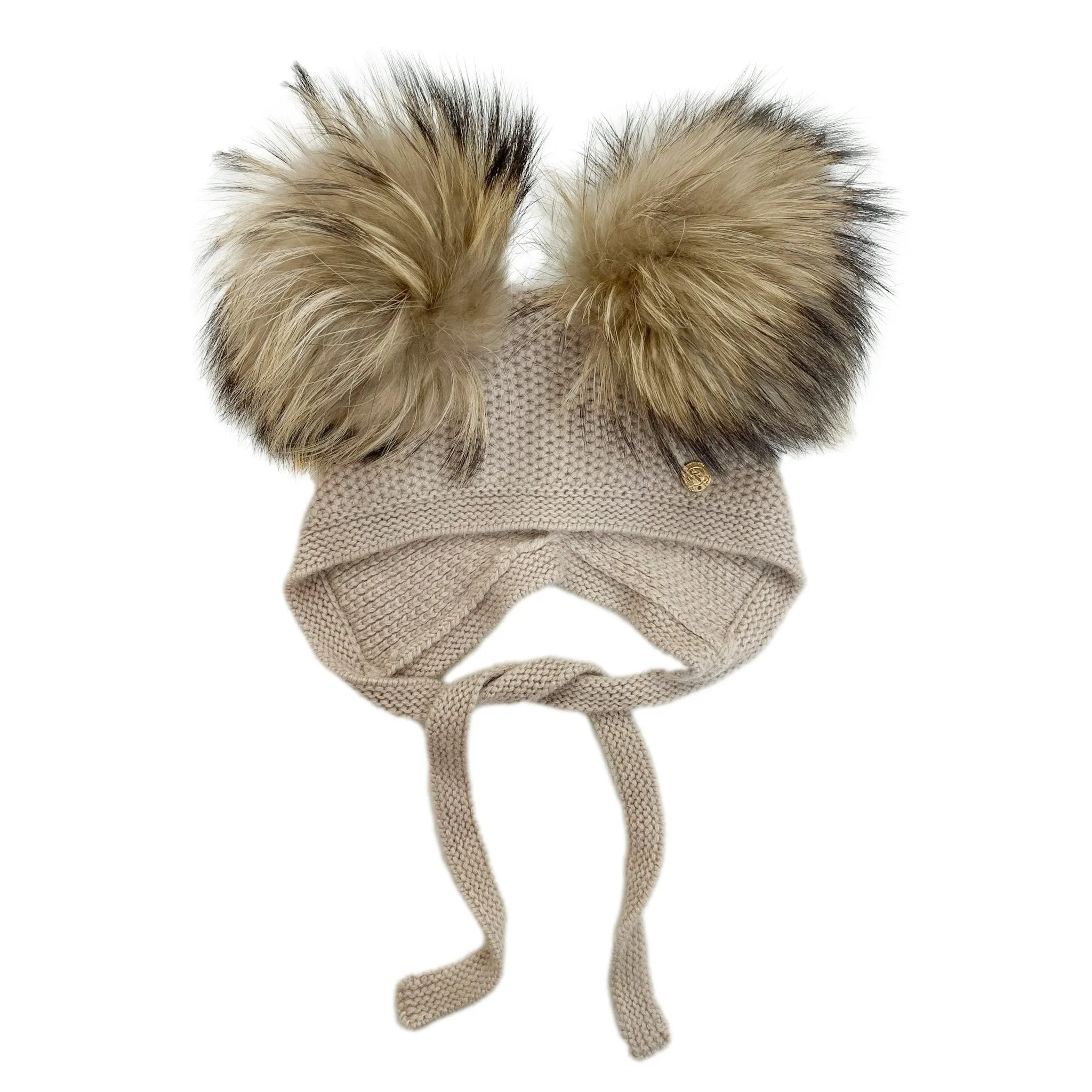 Petite Maison Kids Beige Honeycomb Cashmere Fur Bonnet