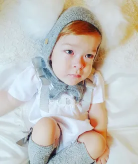 Petite Maison Kids Grey Honeycomb Cashmere Bonnet with Faux Fur Pom