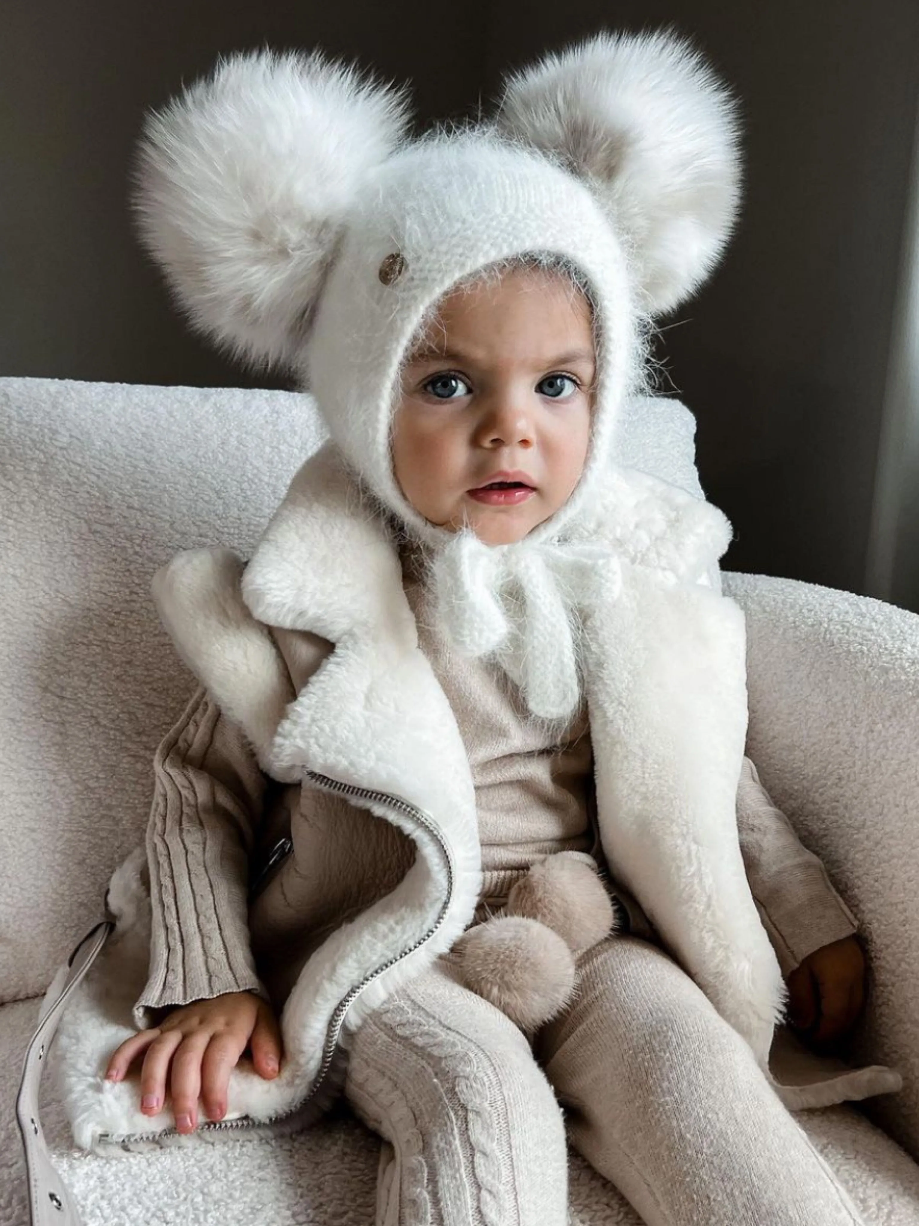 Petite Maison Kids Ivory 'Hero' Cashmere Bonnet