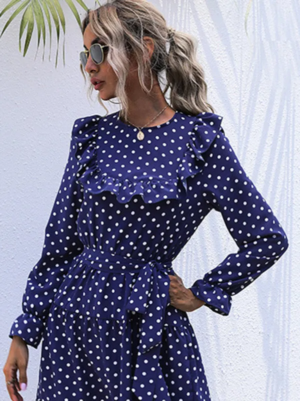 Polka Dot Ruffle Long Sleeve Dress