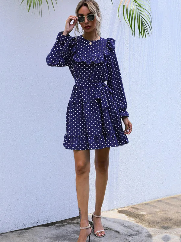 Polka Dot Ruffle Long Sleeve Dress