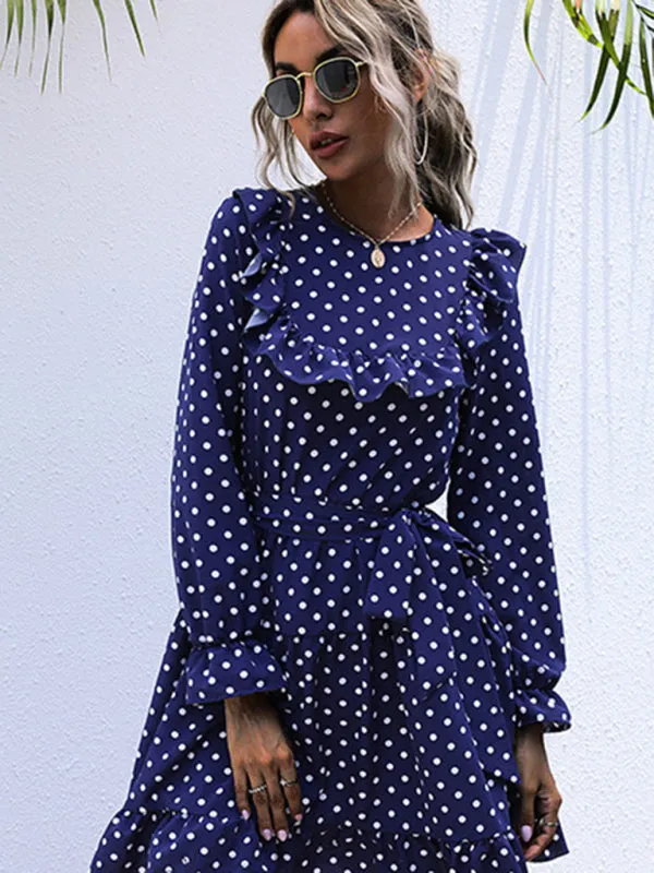 Polka Dot Ruffle Long Sleeve Dress