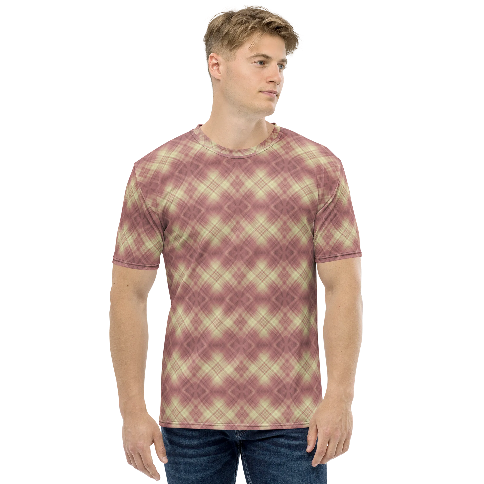 Recursia Argyle Rewired I Men's Crew Neck T-Shirt In Pink