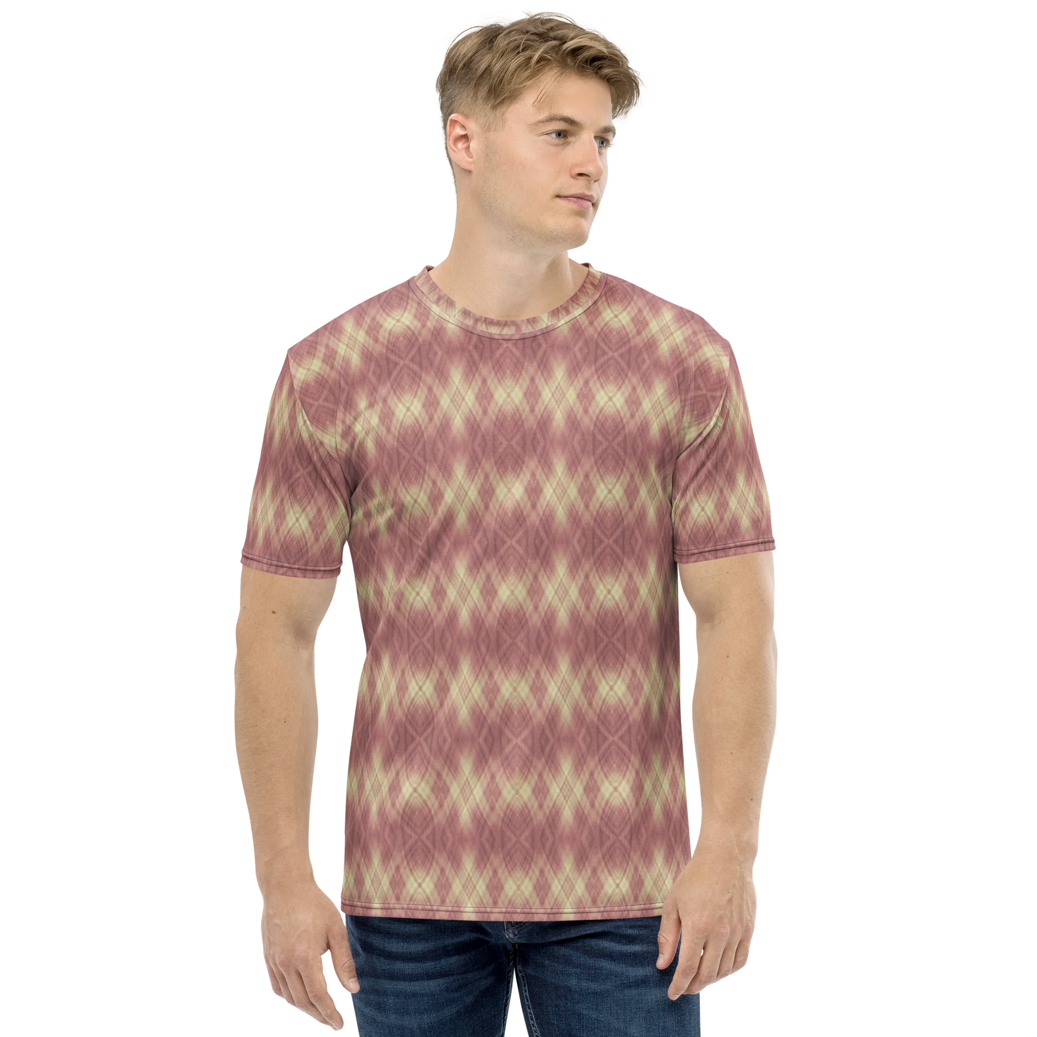 Recursia Argyle Rewired II Men's Crew Neck T-Shirt In Pink