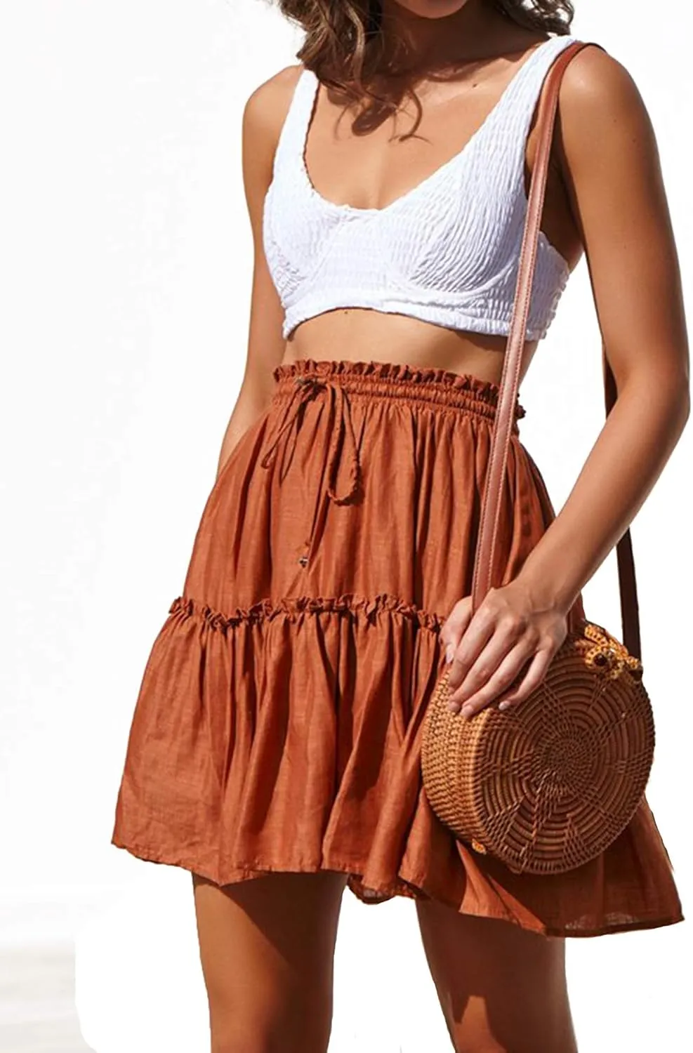 Relipop Women's Flared Short Skirt Polka Dot Pleated Mini Skater Skirt with Drawstring