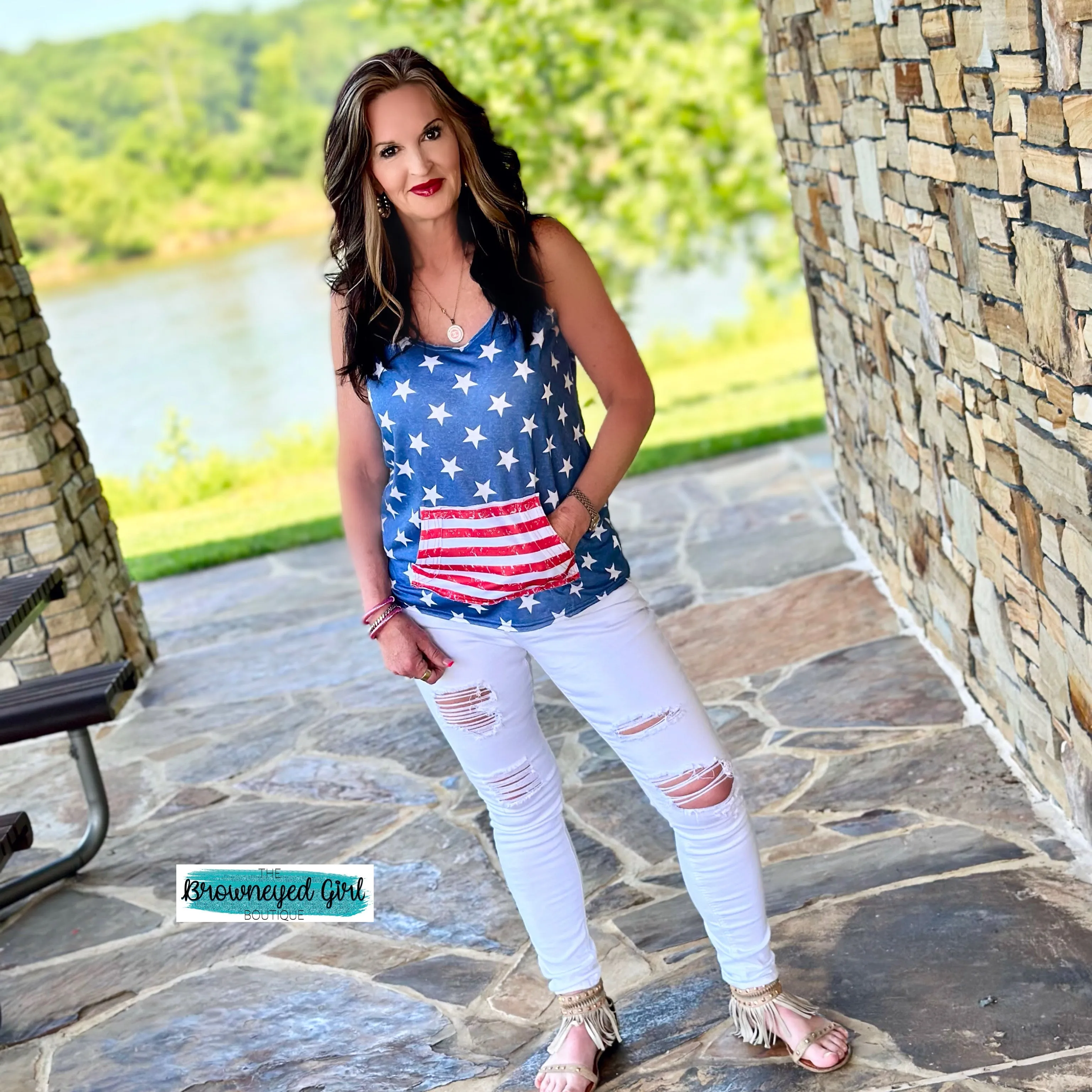 USA Star Criss Cross Tank Top