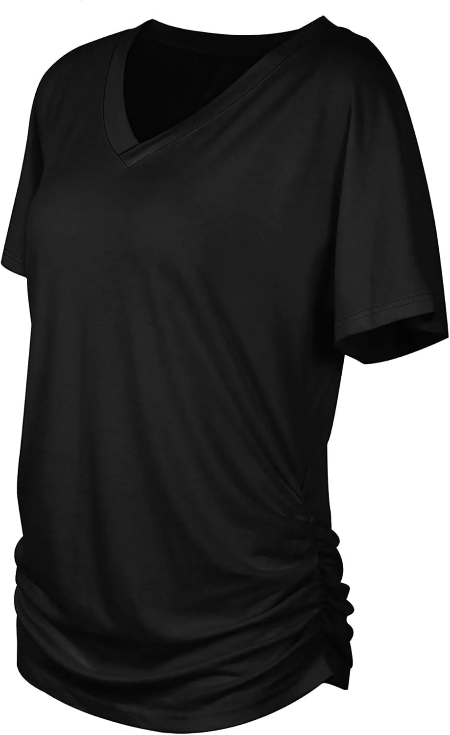 WIHOLL Womens Short Sleeve V Neck Dolman Tops with Side Shirring Loose Fit Shirts