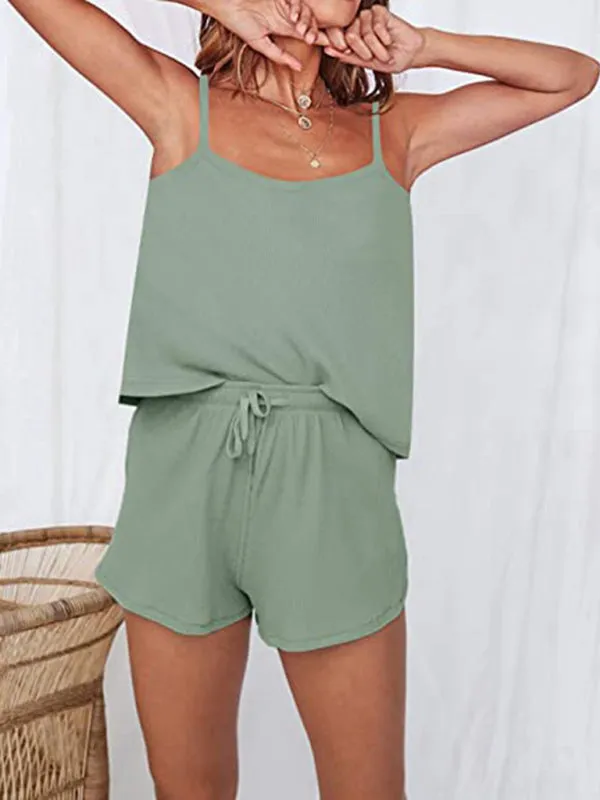 Women's Casual Camisole And Drawstring Shorts Set