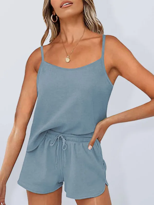 Women's Casual Camisole And Drawstring Shorts Set