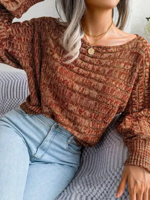 Women's fashion color fried dough twist long sleeve off shoulder knitted sweater