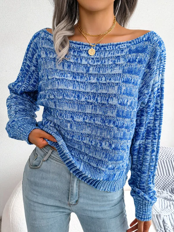 Women's fashion color fried dough twist long sleeve off shoulder knitted sweater