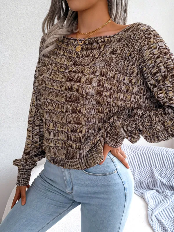 Women's fashion color fried dough twist long sleeve off shoulder knitted sweater