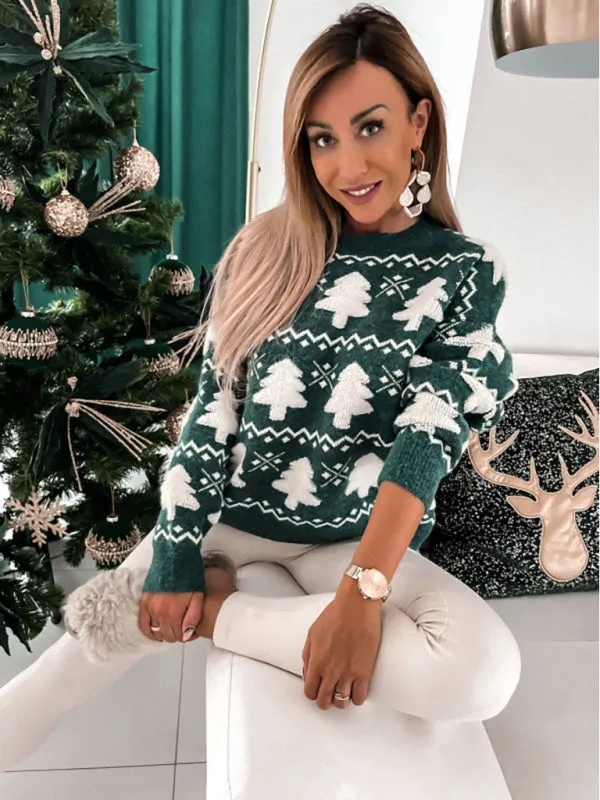 Women's pullover Christmas knitted long sleeve sweater