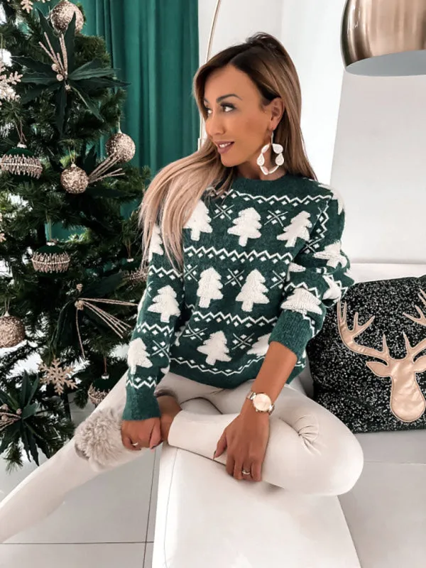Women's pullover Christmas knitted long sleeve sweater